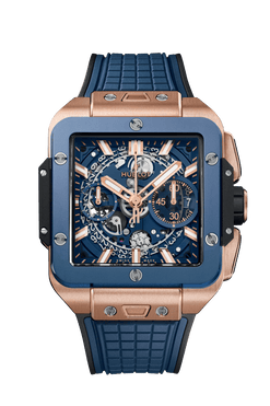 hublot square bang chronograph 18k king gold & blue ceramic men's watch