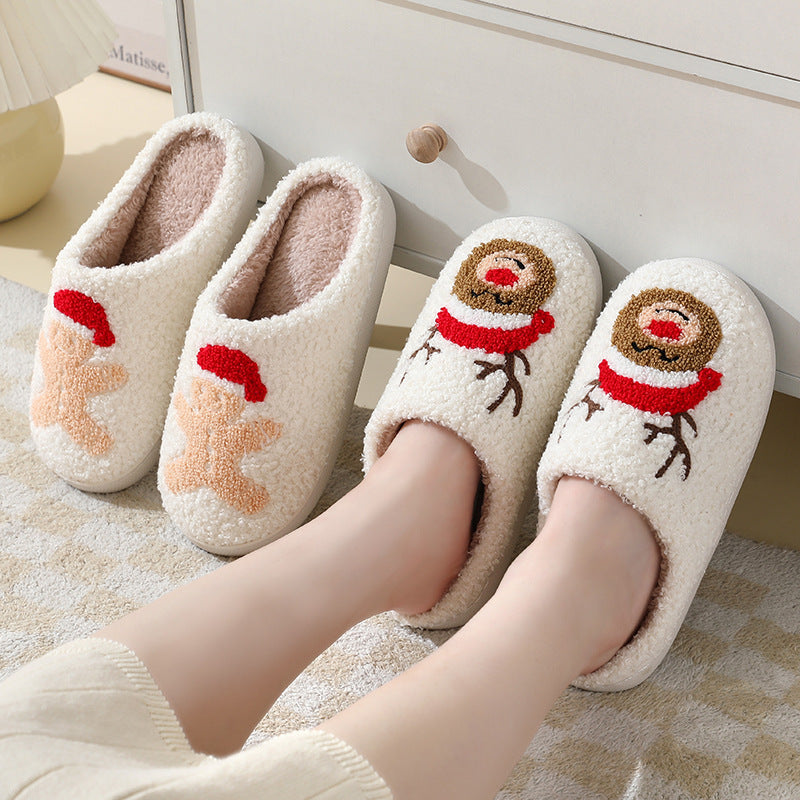 Cute Santa Claus Christmas Slippers – Warm Furry Home Shoes for Couples