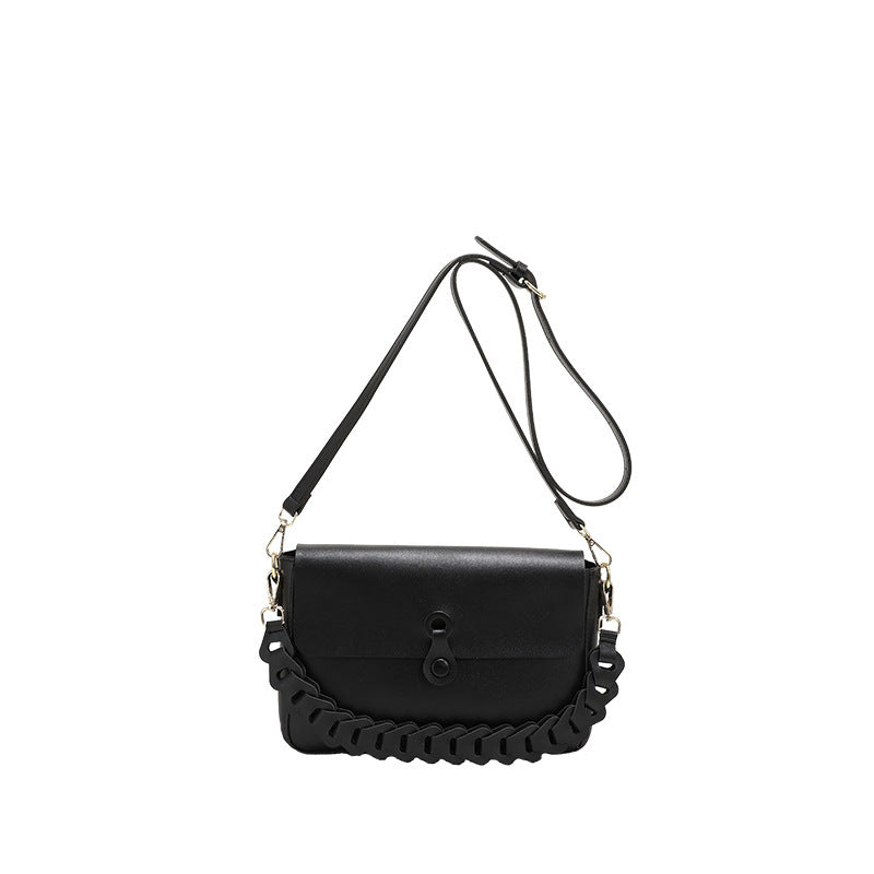 Women’s Woven Chain Shoulder Bag – PU Leather Handbag