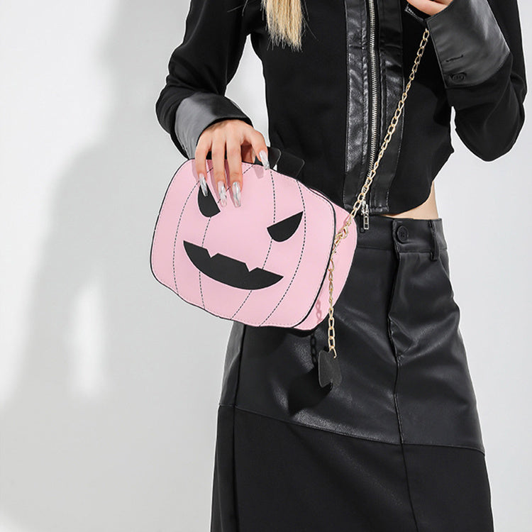 Halloween Pumpkin Shoulder Bag – Funny Cartoon Chain Crossbody for Women