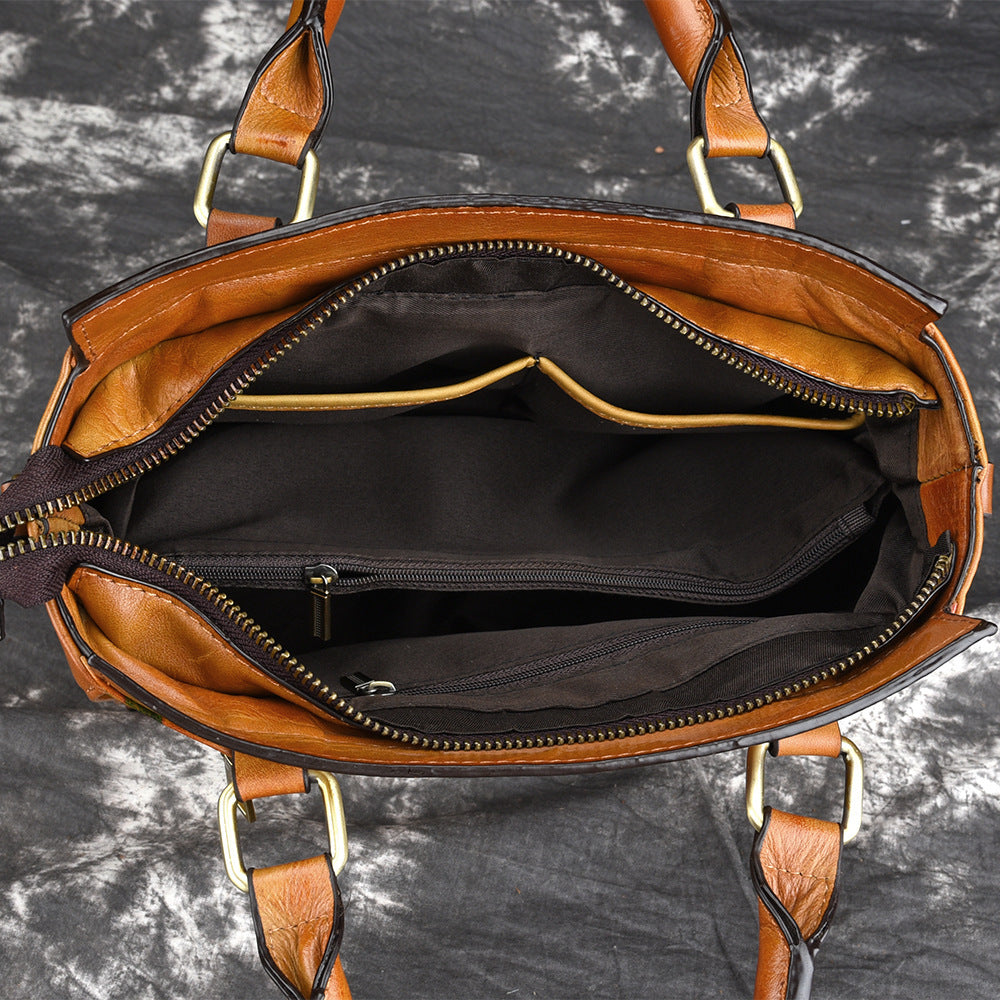 Genuine Leather Brush Color Tote Bag – Women’s Crossbody Shoulder Handbag