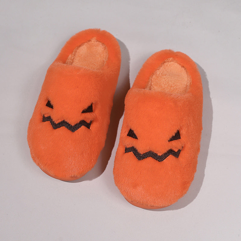 Cute Halloween Pumpkin Slippers – Warm Plush Indoor House Shoes