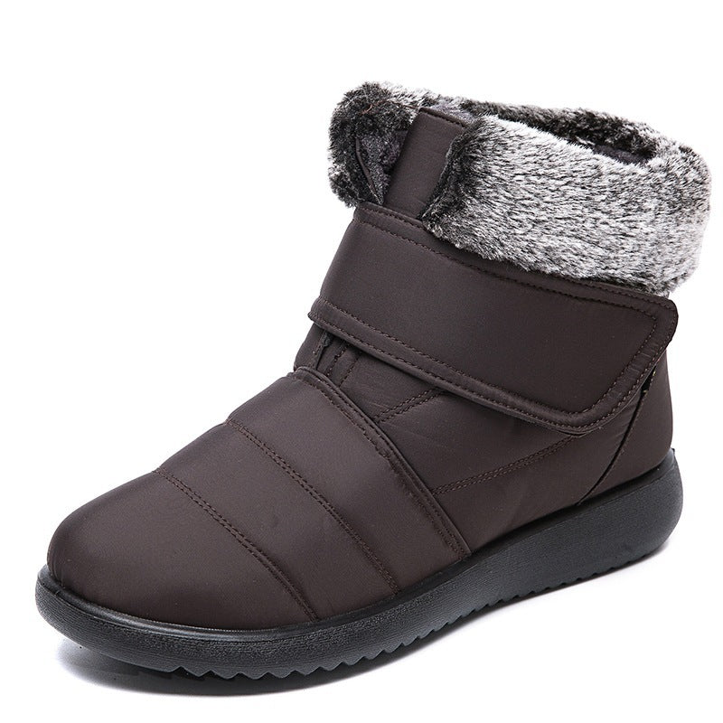 Women Snow Boots Winter Warm Plush Shoes With Velcro-design Flat Ankle Boots