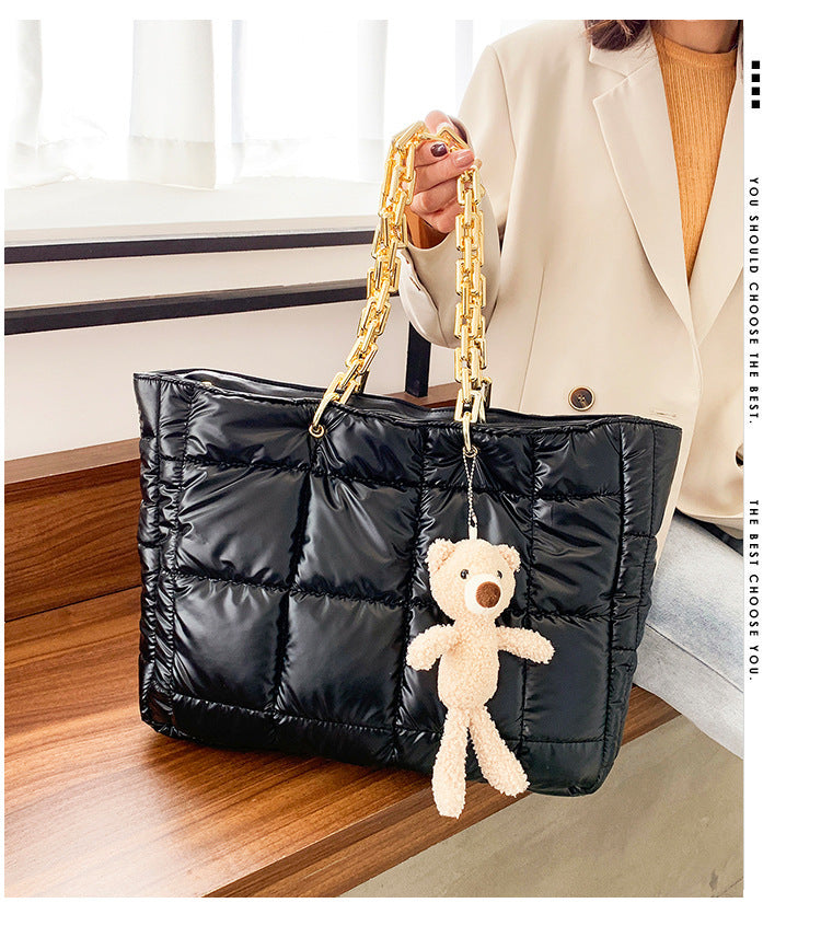 Thick Chain Leather Tote Bag for Women – Large Capacity Shoulder Handbag