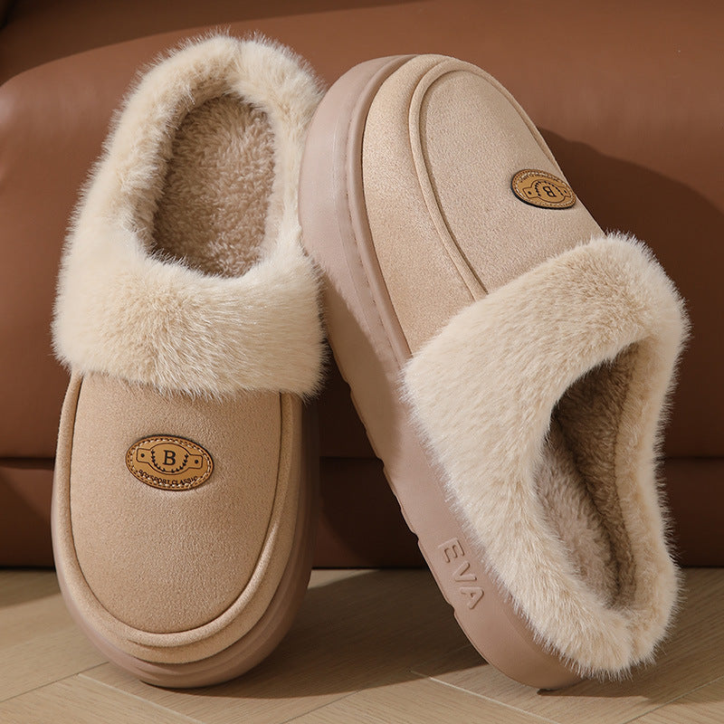 Men’s Winter Plush Slippers – Warm Suede Non-Slip Indoor House Shoes