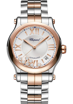 chopard happy sport stainless steel & 18k rose gold & diamonds lady's watch_1