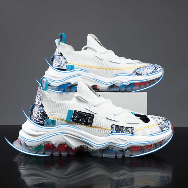 Men’s Flyknit Platform Sneakers – Fashion Casual Dad Shoes