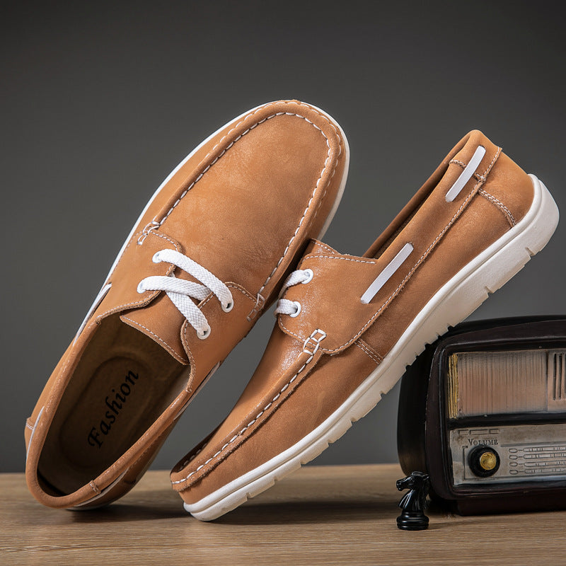 Men's Versatile Low Cut Frosted Cowhide Single Shoes