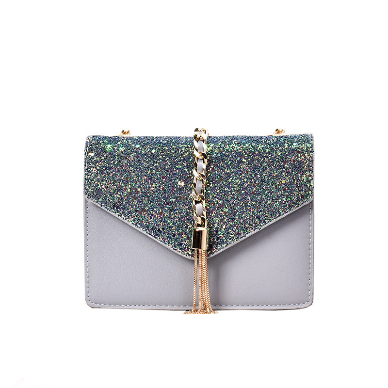 Sequined Chain Small Square Shoulder Messenger Bag for Women