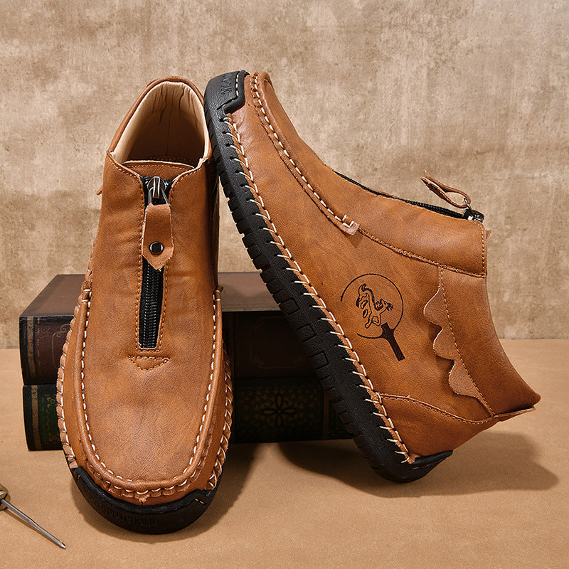 Men’s Slip-On Leather Loafers – Low-Top Comfortable Plus Size Casual Shoes