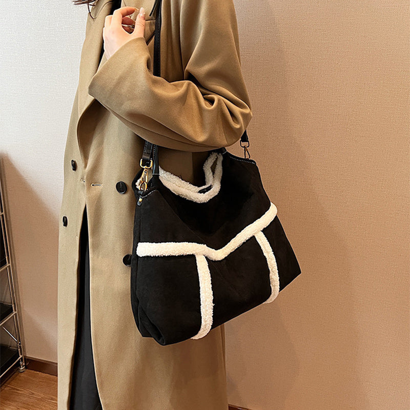 2pcs Women Plush Totes Casual Large-capacity Suede Handbag Winter Bags