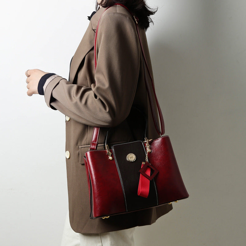 Three-Layer Soft Leather Shoulder Messenger Bag for Women