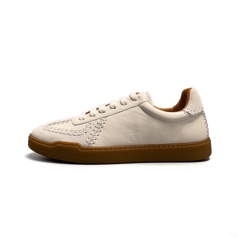 Men’s Low-Cut Baseball Sneakers – Genuine Leather White Shoes