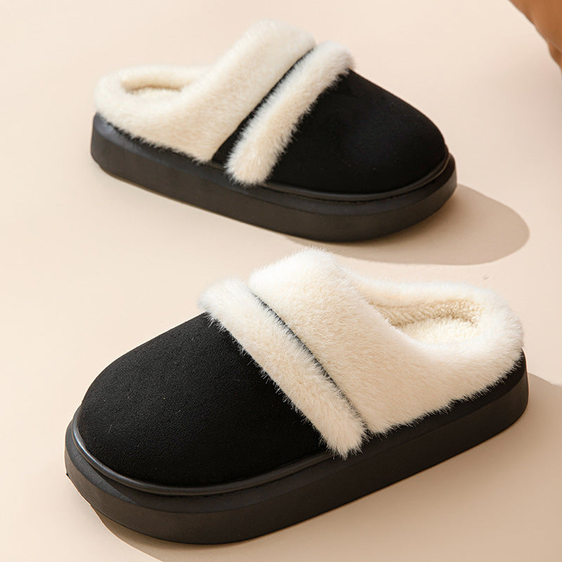 Women’s Warm Cotton Slippers – Thick Sole Non-Slip Suede Winter House Shoes