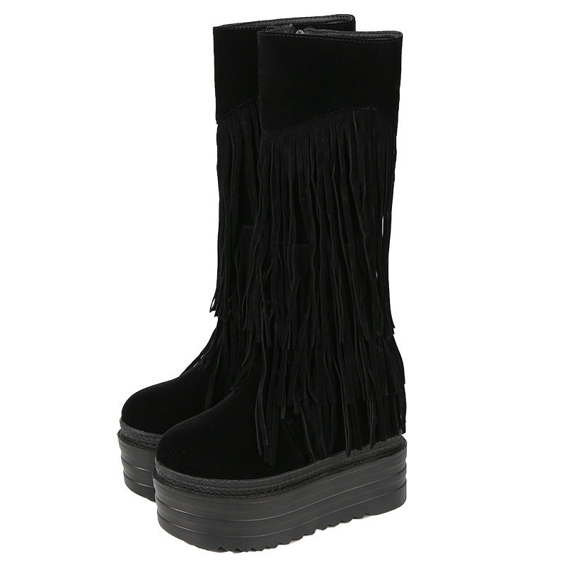 Super High Heel Fringed Boots for Women – Trendy Fashion Statement Shoes