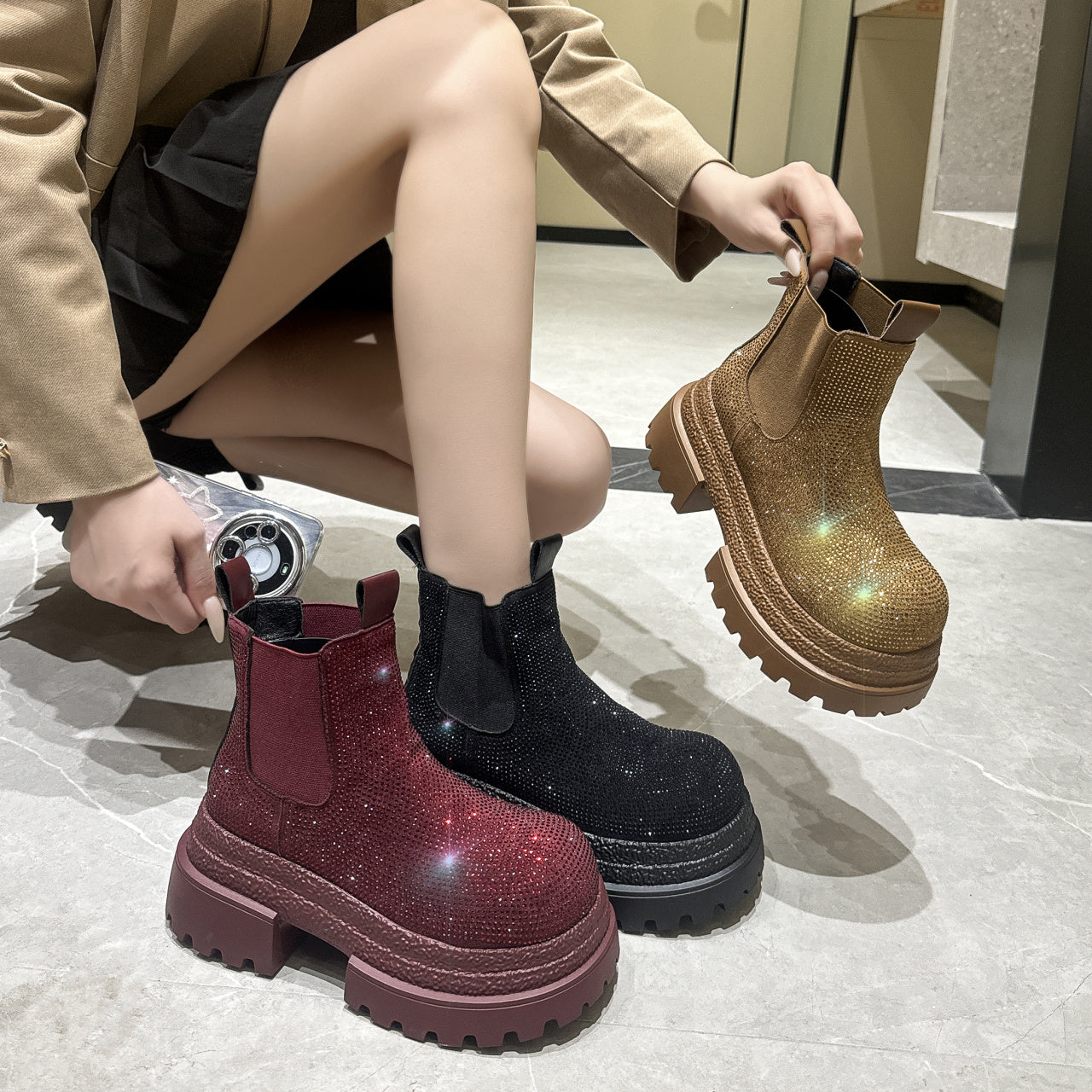 Women's Vintage Leather Mid-Calf Boots | Chunky Heel Buckle Fashion Boots