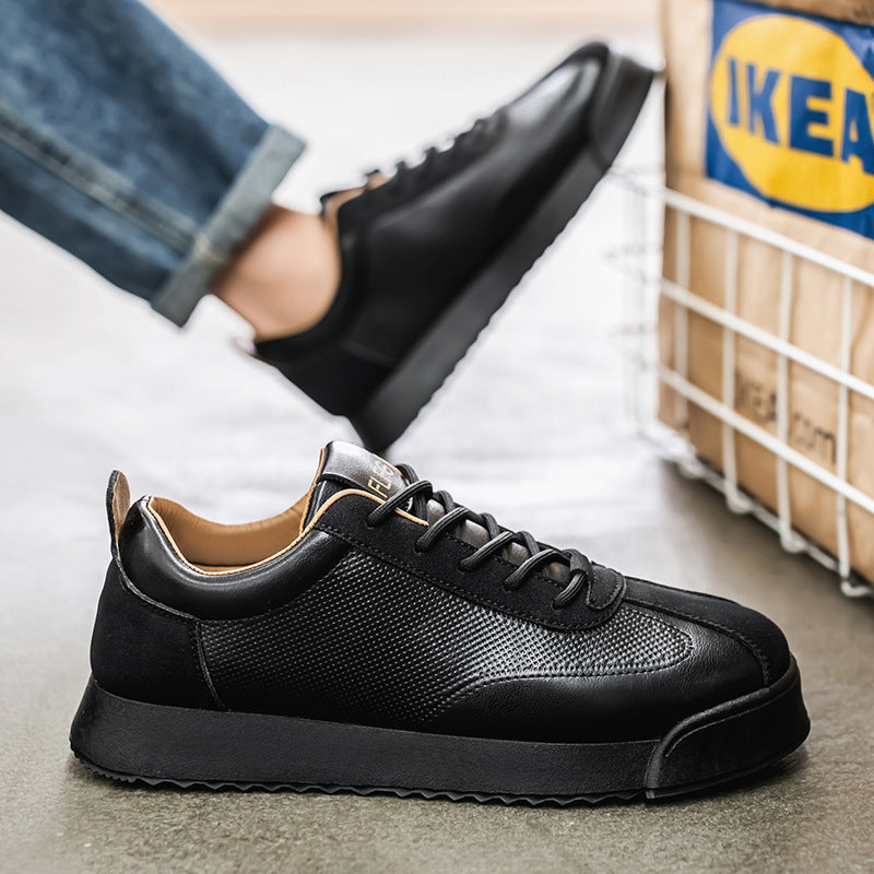 Men’s Black Leather Casual Shoes – Durable Low-Cut Work Style