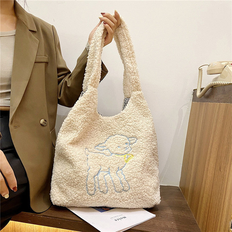 Women’s Winter Lamb Bag – Soft Plush Shoulder Handbag