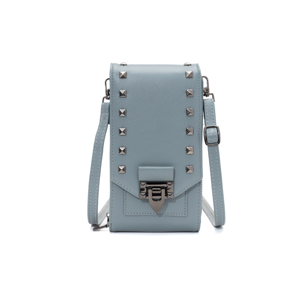 Women’s Rivet Shoulder Bag – Solid Color Crossbody Handbag
