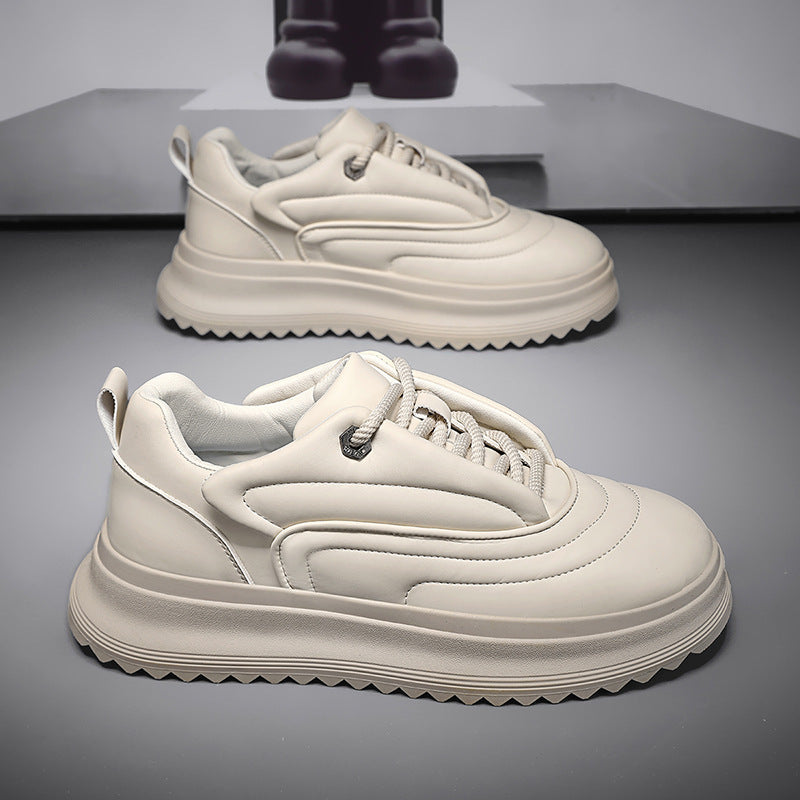 Men’s PU Leather Height Increasing Shoes – Versatile Student Thick Bottom Casual Sports Sneakers