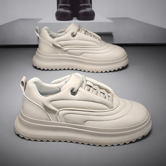 Men’s PU Leather Height Increasing Shoes – Versatile Student Thick Bottom Casual Sports Sneakers