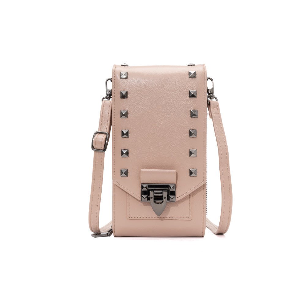 Women’s Rivet Shoulder Bag – Solid Color Crossbody Handbag