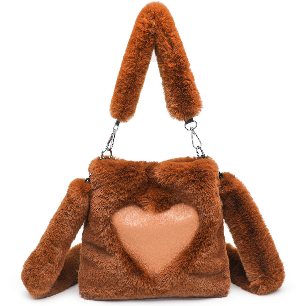 Women’s Plush Shoulder Bag – Fluffy Top-Handle Tote for Autumn Winter