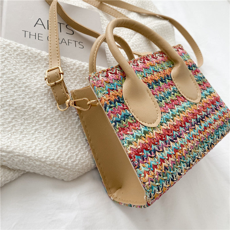 Women’s Woven Messenger Bag – Colorful Hand-Held Square Tote