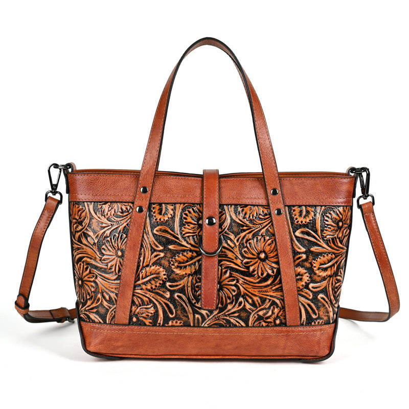 Women’s Cowhide Skeleton-Skin Bag – First Layer Hand-Carved Tote
