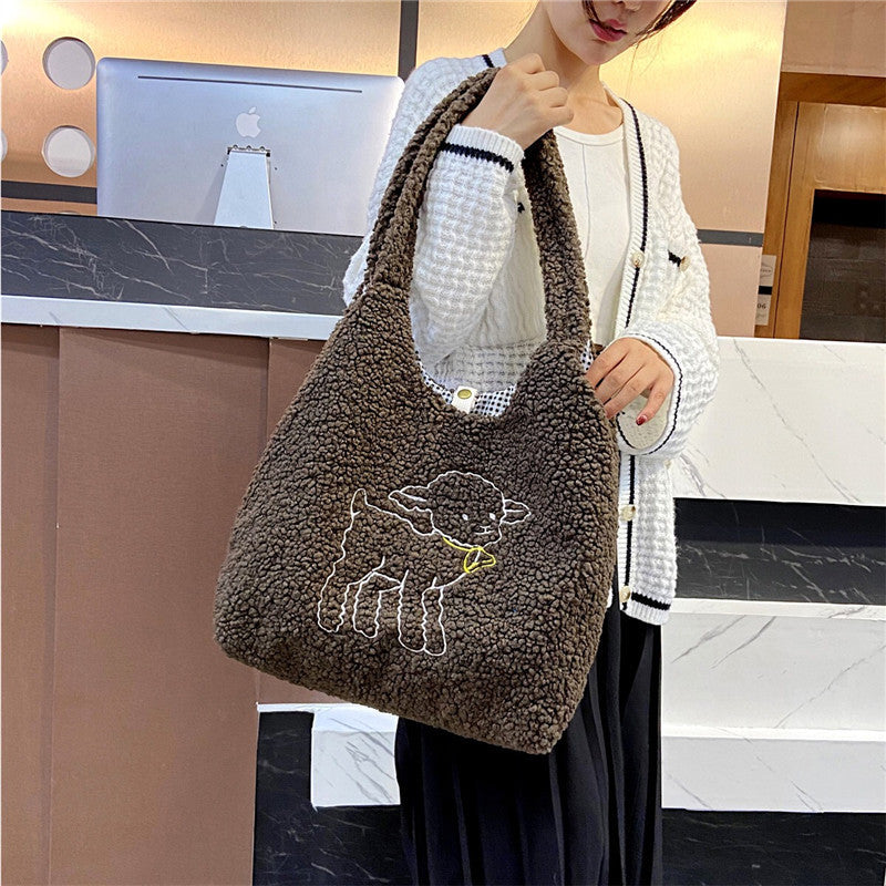Women’s Winter Lamb Bag – Soft Plush Shoulder Handbag