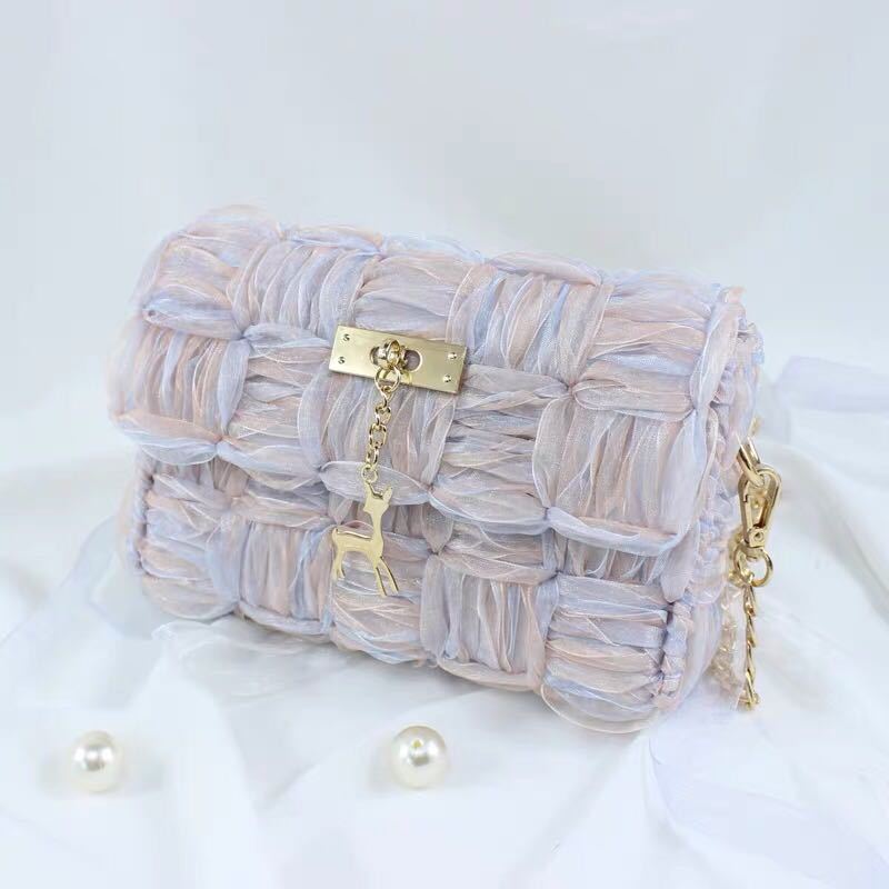 Women’s Woven Chain Bag – Trendy Ribbon Gauze Shoulder Bag