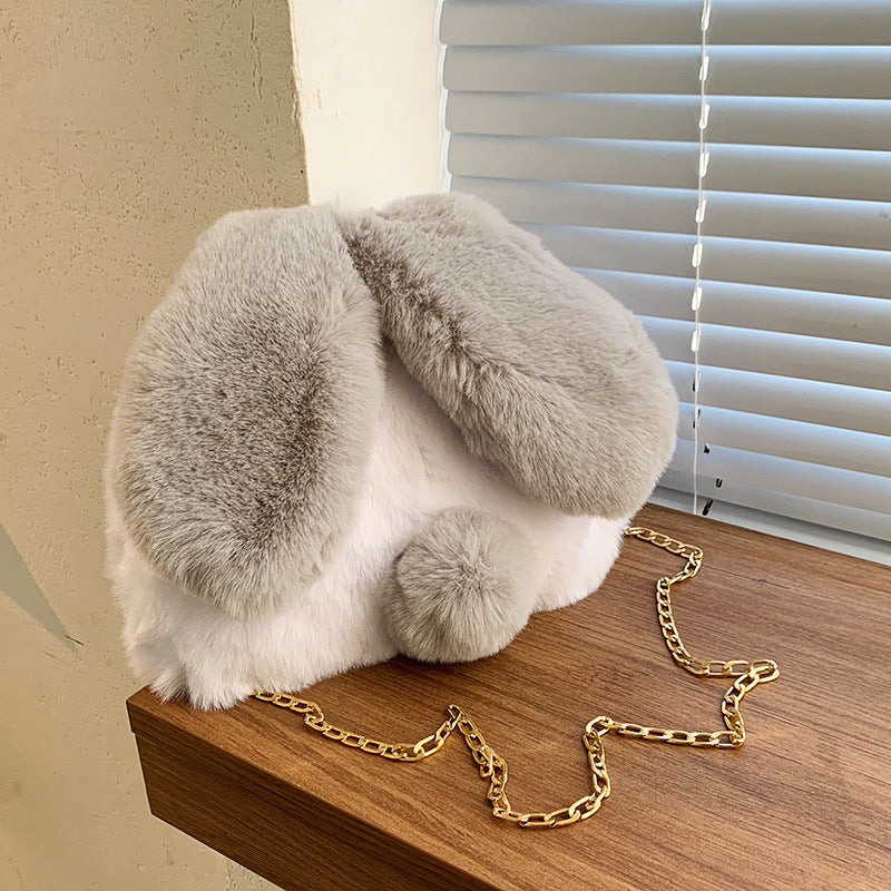 Plush Bunny Ear Handbag – Cute Macaron Color Women's Bag