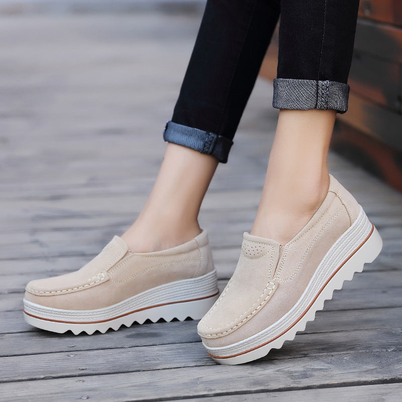 Thick-soled Flat Shoes Anti-slip Suede Height Increasing Shoes For Women