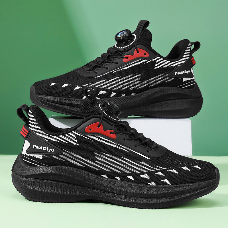 Men’s Casual Sports Shoes – Fly-knit Mesh Rotating Buckle Running Sneakers