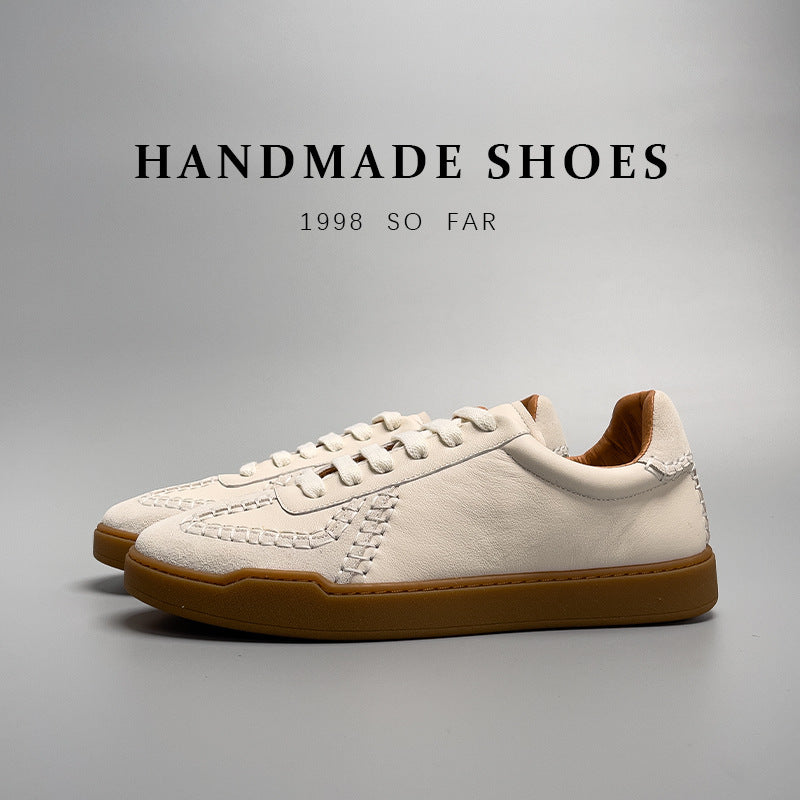 Men’s Low-Cut Baseball Sneakers – Genuine Leather White Shoes