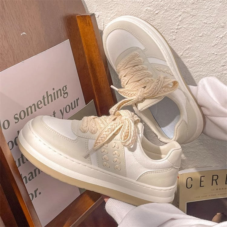 Wheat White Shoes For Women Thick-soled Big Head