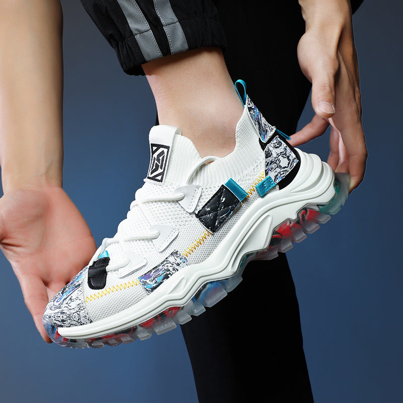 Men’s Flyknit Platform Sneakers – Fashion Casual Dad Shoes