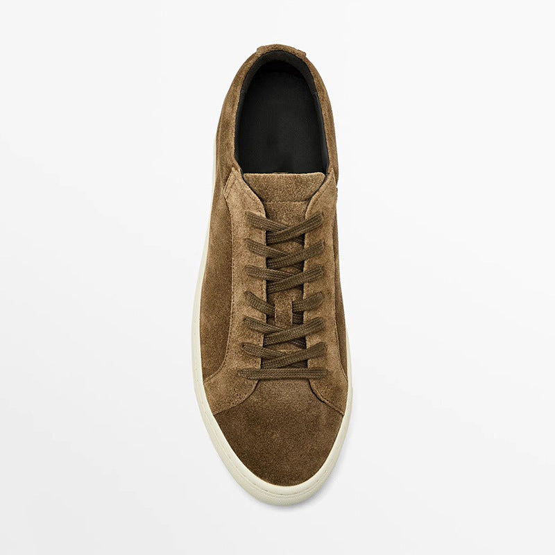Men's Leather Lace-Up Sneakers – Flat Bottom Casual Sports Shoes