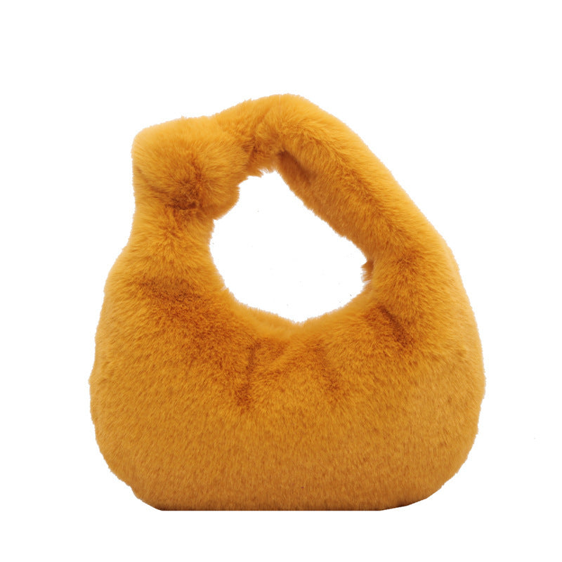 Women’s Plush Handbag – Solid Color Single-Shoulder Tote