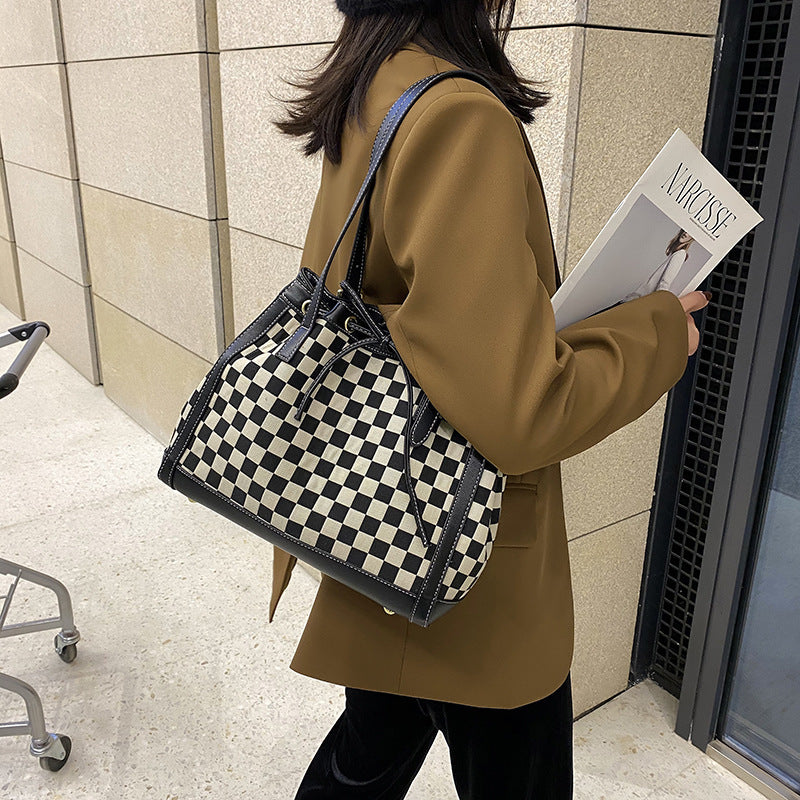 Checkerboard Contrast Color Tote Bag for Women