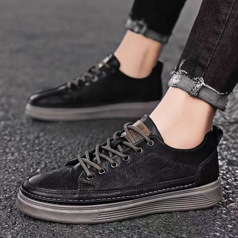 Men's Shoes Spring New Versatile Black Casual Leather