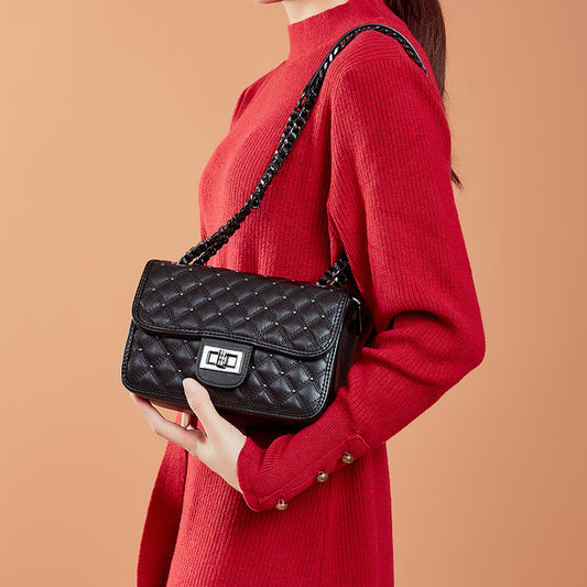 Genuine Leather Rhombus Chain Shoulder Messenger Bag for Women