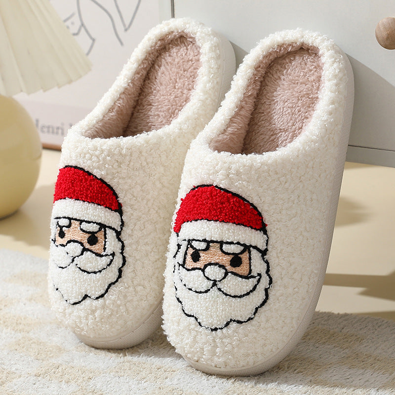 Cute Santa Claus Christmas Slippers – Warm Furry Home Shoes for Couples