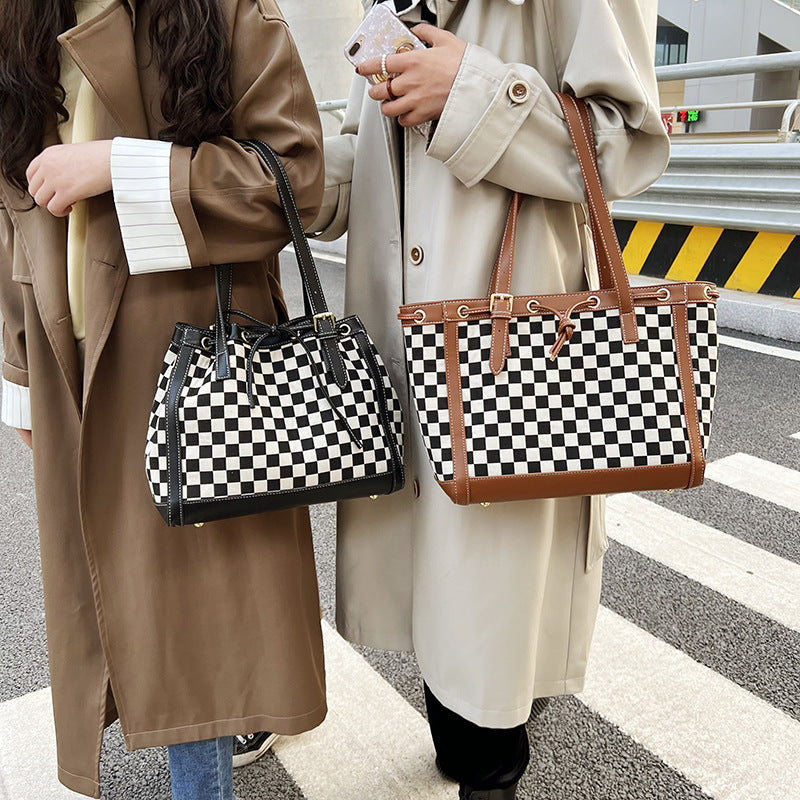 Checkerboard Contrast Color Tote Bag for Women