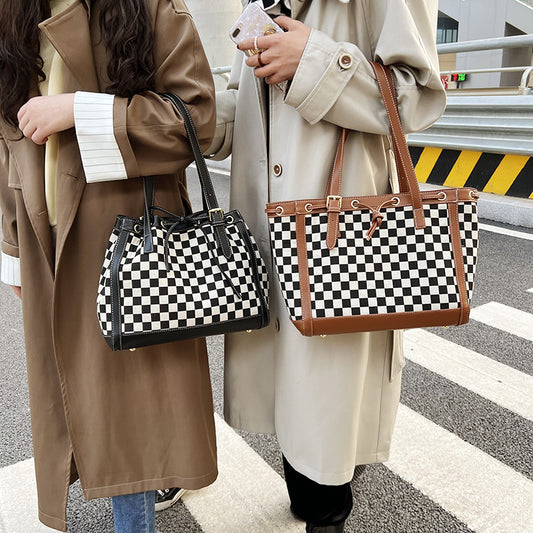 Checkerboard Contrast Color Tote Bag for Women