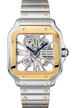 cartier santos de cartier skeleton stainless steel & 18k yellow gold men's watch