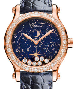 chopard happy sport moon phase 18k rose gold & diamonds lady's watch