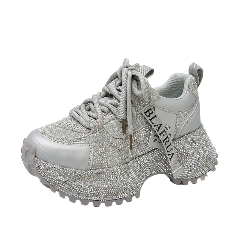 Women's Fashion High-top Sneakers | Shiny Sequin Lace-up Shoes with Rhinestones