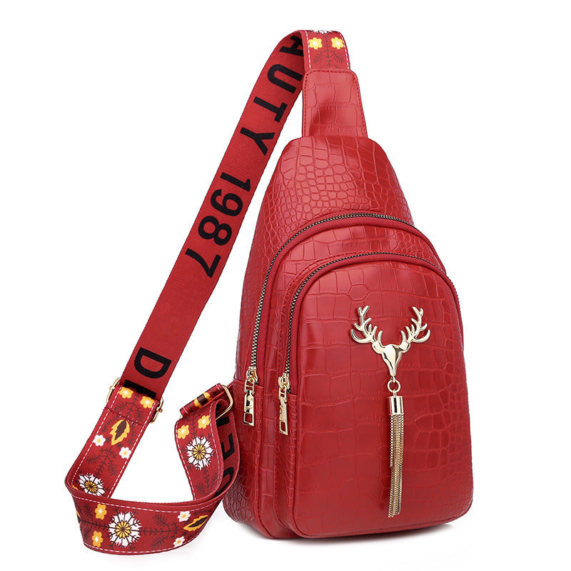 Women’s Deer Tassel Crossbody Bag – Embroidered Letter Chest Bag