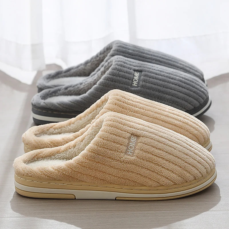 Solid Color Plush Slippers – Warm Non-Slip Winter Home Shoes for Couples